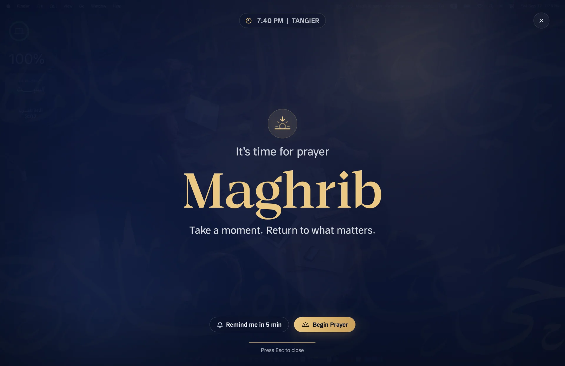 Full-screen Prayer Moment for Maghrib